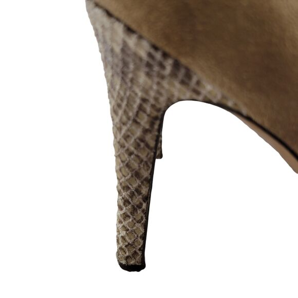 Coach Seneca Tan Suede Ankle Booties Snake Print Stiletto Heel Size 8.5 - Picture 2 of 9